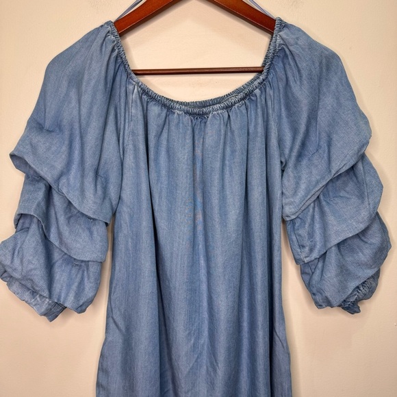 Zara Blue Solid Off Shoulder Sheath Dress Lyocell Size Small - Picture 3 of 10